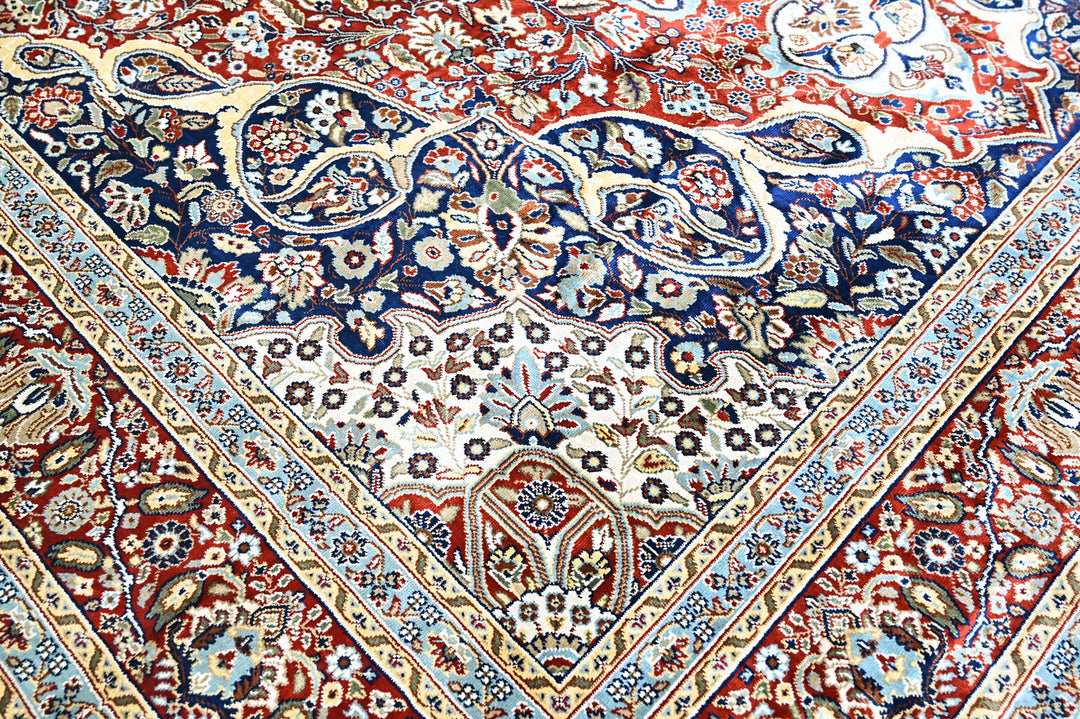 9x12 Red, Ivory, Aqua Color Power Loom Oushak Wool Traditional Oriental Rug