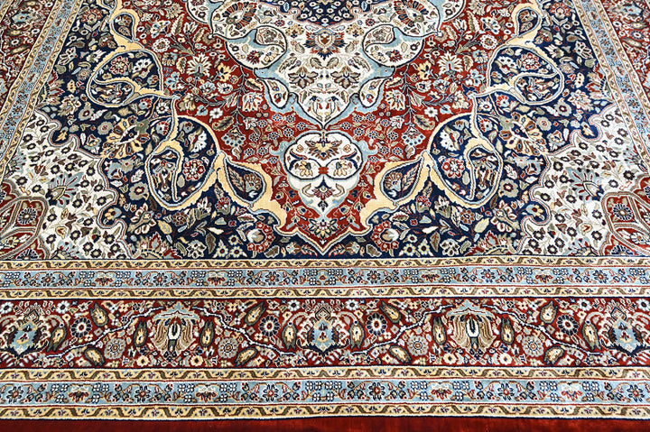 9x12 Red, Ivory, Aqua Color Power Loom Oushak Wool Traditional Oriental Rug