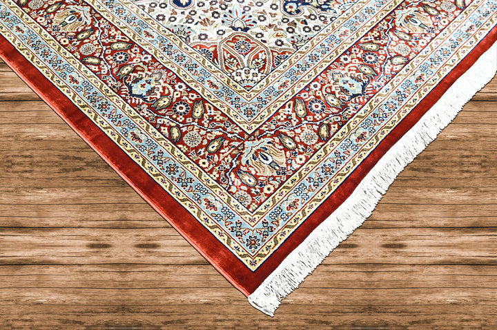 9x12 Red, Ivory, Aqua Color Power Loom Oushak Wool Traditional Oriental Rug