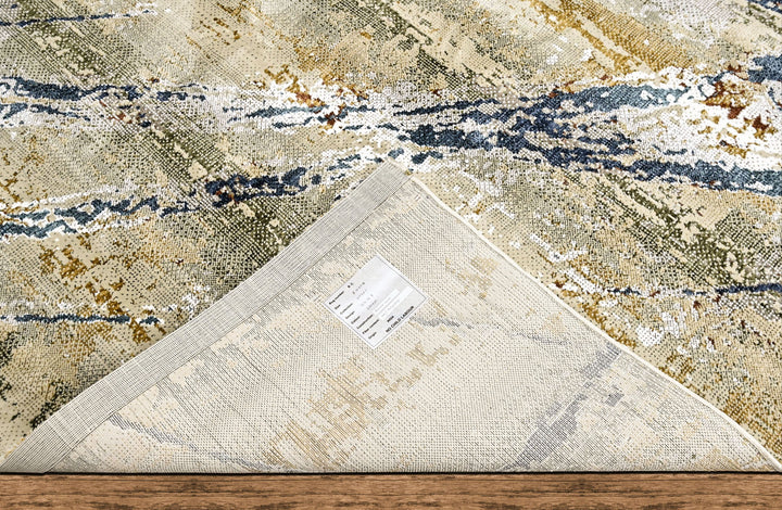 9x12 Gray, Gold, Blue Color Power Loom Oushak Wool Modern Oriental Rug