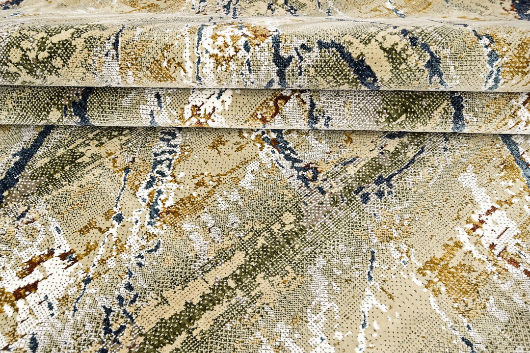 9x12 Gray, Gold, Blue Color Power Loom Oushak Wool Modern Oriental Rug