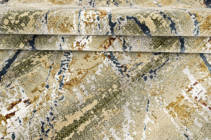 9x12 Gray, Gold, Blue Color Power Loom Oushak Wool Modern Oriental Rug