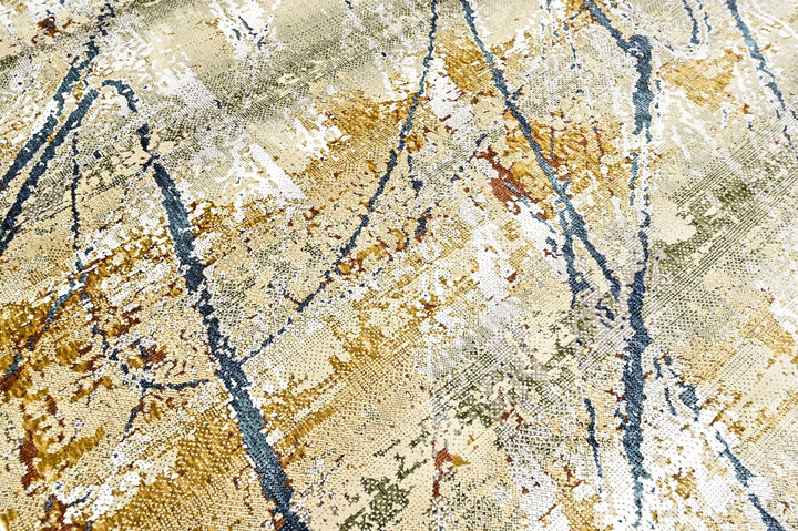 9x12 Gray, Gold, Blue Color Power Loom Oushak Wool Modern Oriental Rug