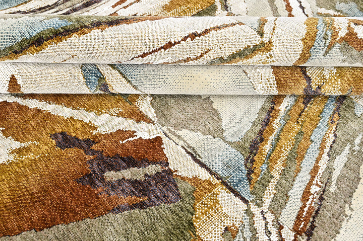 9x12 Ivory, Gray, Gold Color Power Loom Oushak Wool Modern Oriental Rug