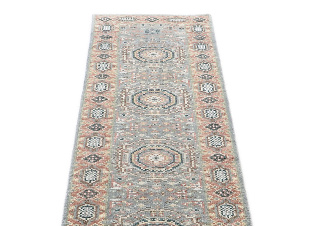 Runner Gray, Blush, Tan Color Hand Knotted Oushak Wool Traditional Oriental Rug