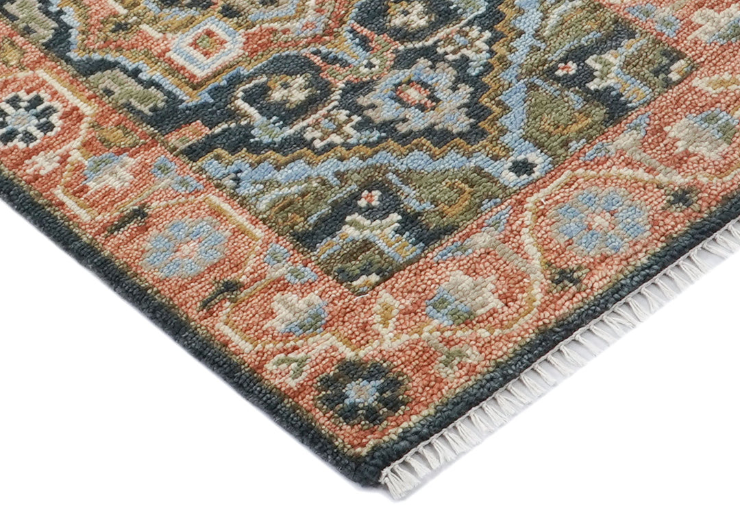 Runner Slate, Blush, Sage Color Hand Knotted Oushak Wool Traditional Oriental Rug