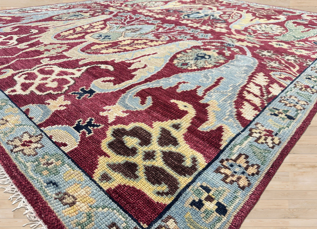 9x12 Wine, Mint, Blue Color Hand Knotted Oushak Wool  Oriental Rug