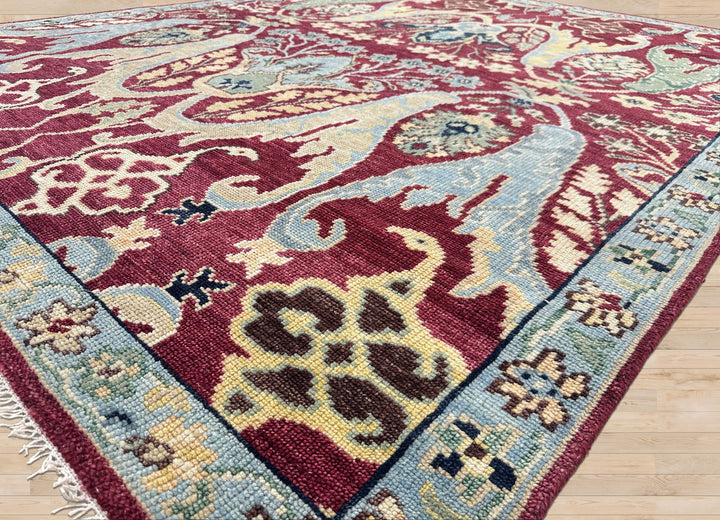 9x12 Wine, Mint, Blue Color Hand Knotted Oushak Wool  Oriental Rug