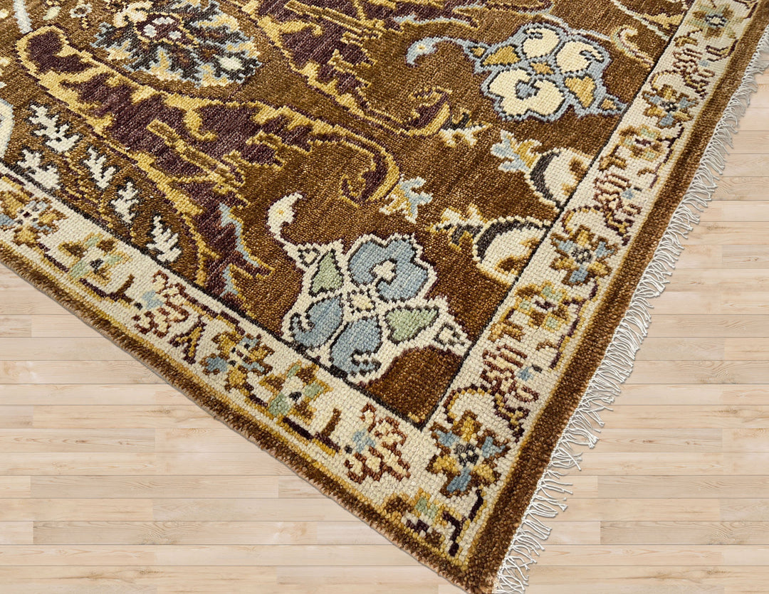 9x12 Mocha, Ivory, Chocolate Color Hand Knotted Oushak Wool  Oriental Rug
