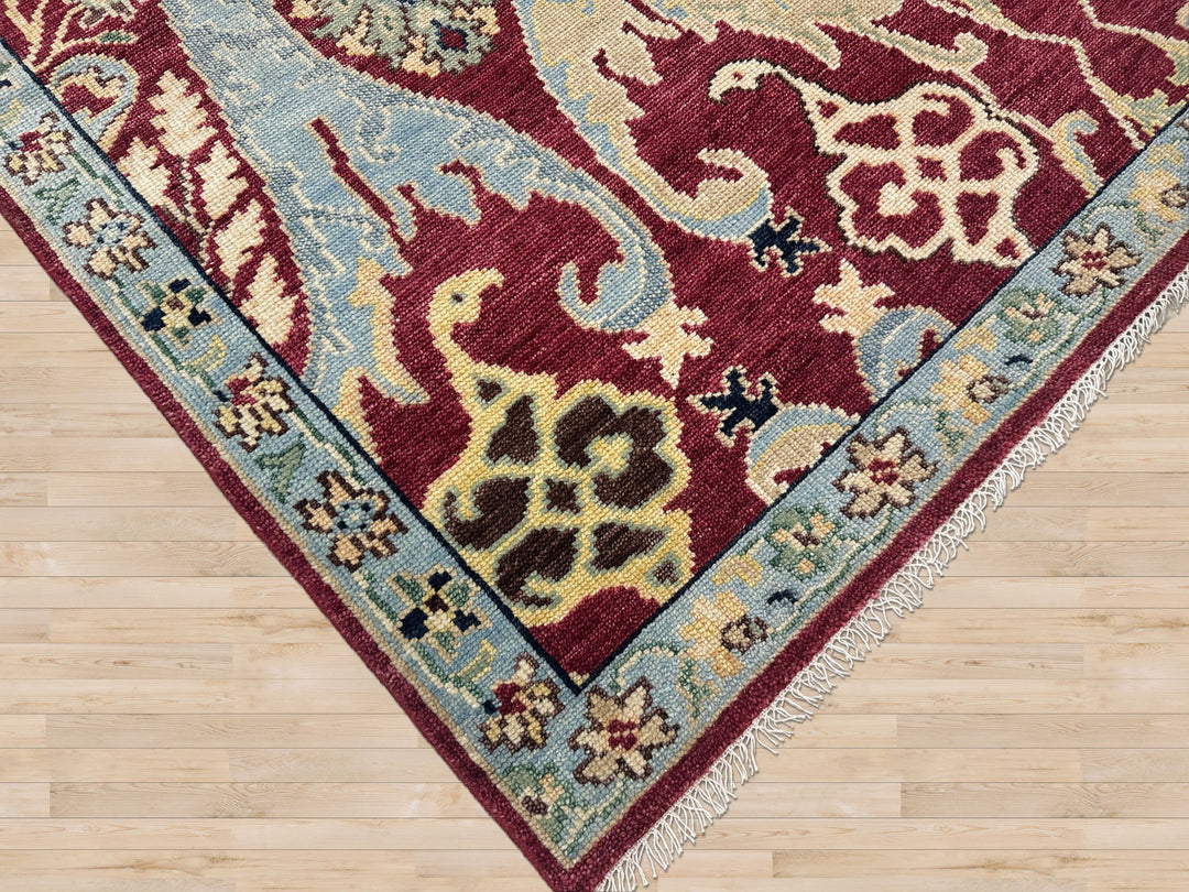 9x12 Wine, Mint, Blue Color Hand Knotted Oushak Wool  Oriental Rug