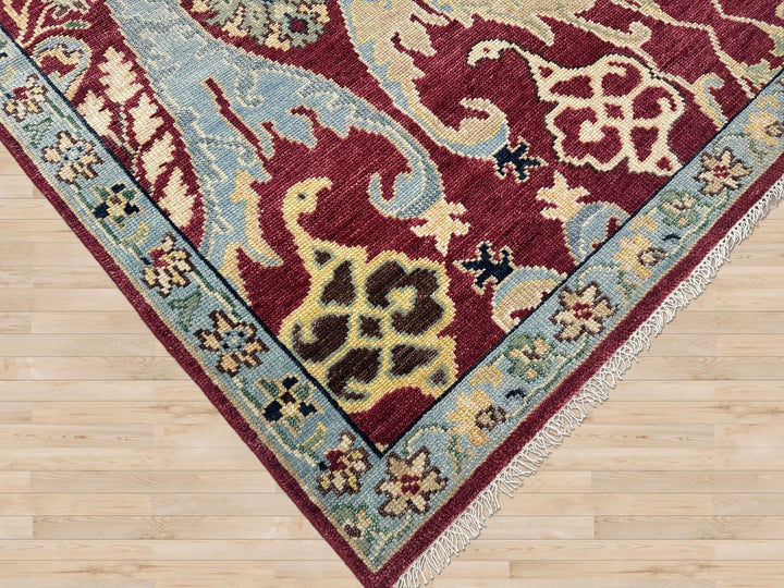 9x12 Wine, Mint, Blue Color Hand Knotted Oushak Wool  Oriental Rug