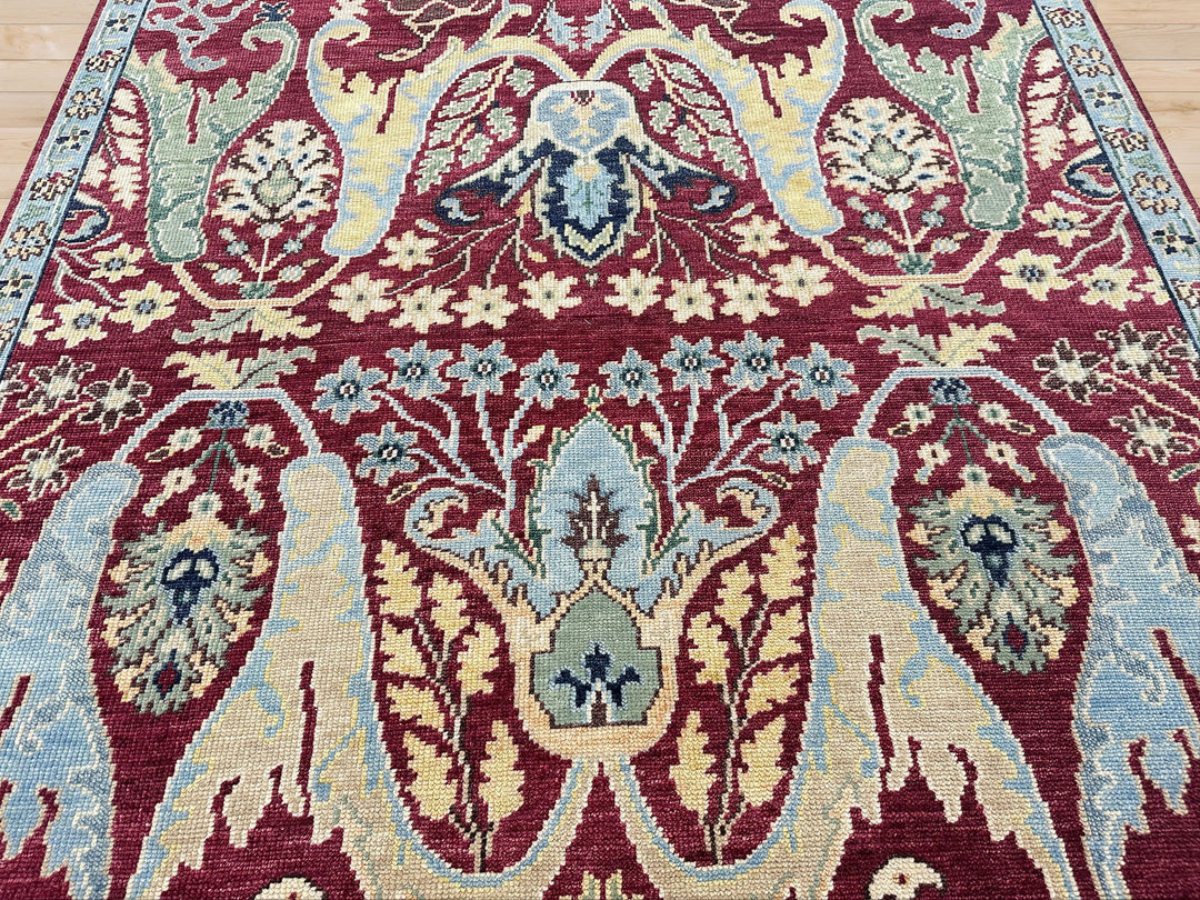 9x12 Wine, Mint, Blue Color Hand Knotted Oushak Wool  Oriental Rug