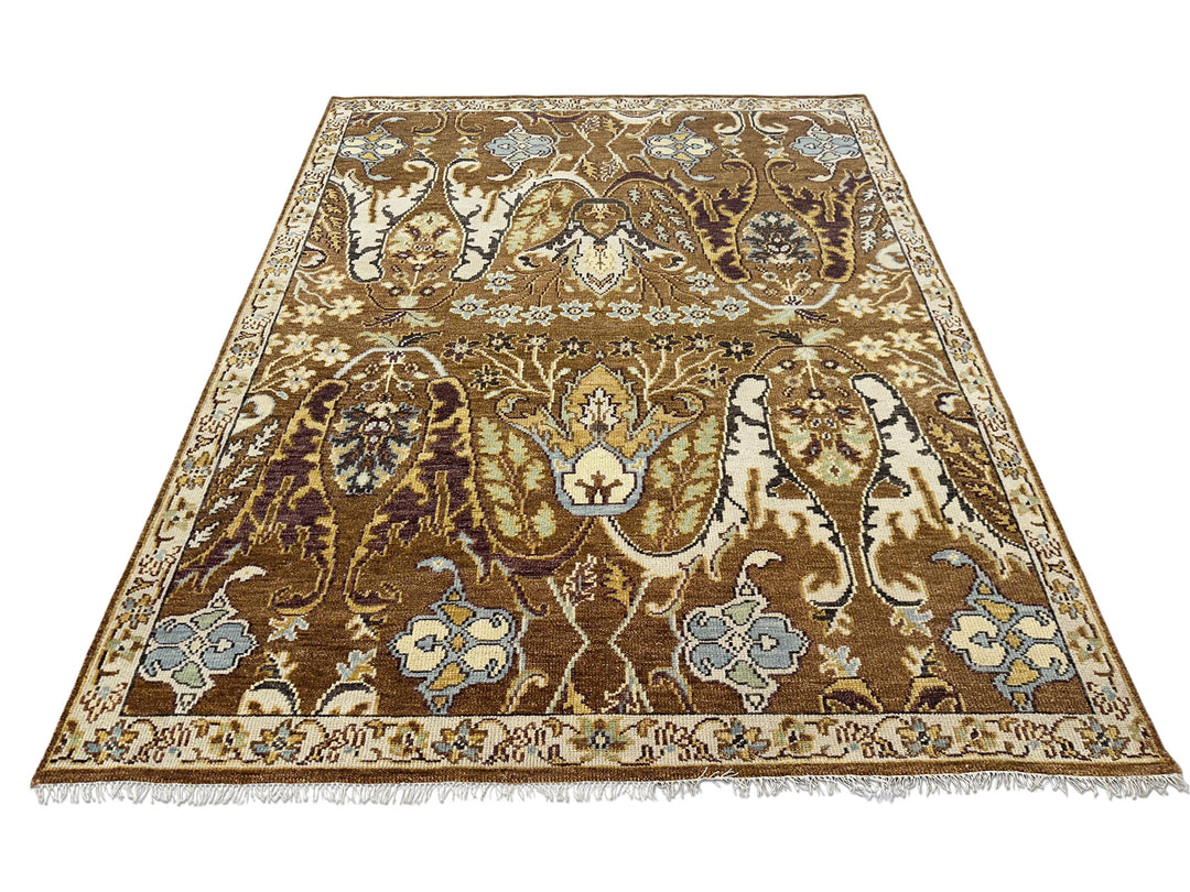 9x12 Mocha, Ivory, Chocolate Color Hand Knotted Oushak Wool  Oriental Rug