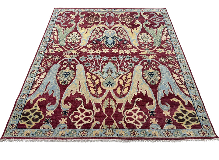 9x12 Wine, Mint, Blue Color Hand Knotted Oushak Wool  Oriental Rug
