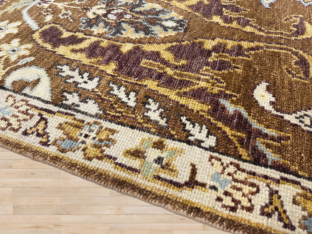 9x12 Mocha, Ivory, Chocolate Color Hand Knotted Oushak Wool  Oriental Rug
